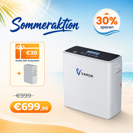 VARON VP-6 Kontinuierlicher Sauerstoffkonzentrator Mobil mit Akku | 6-Stufen-Regelung, CE-geprüft VARON