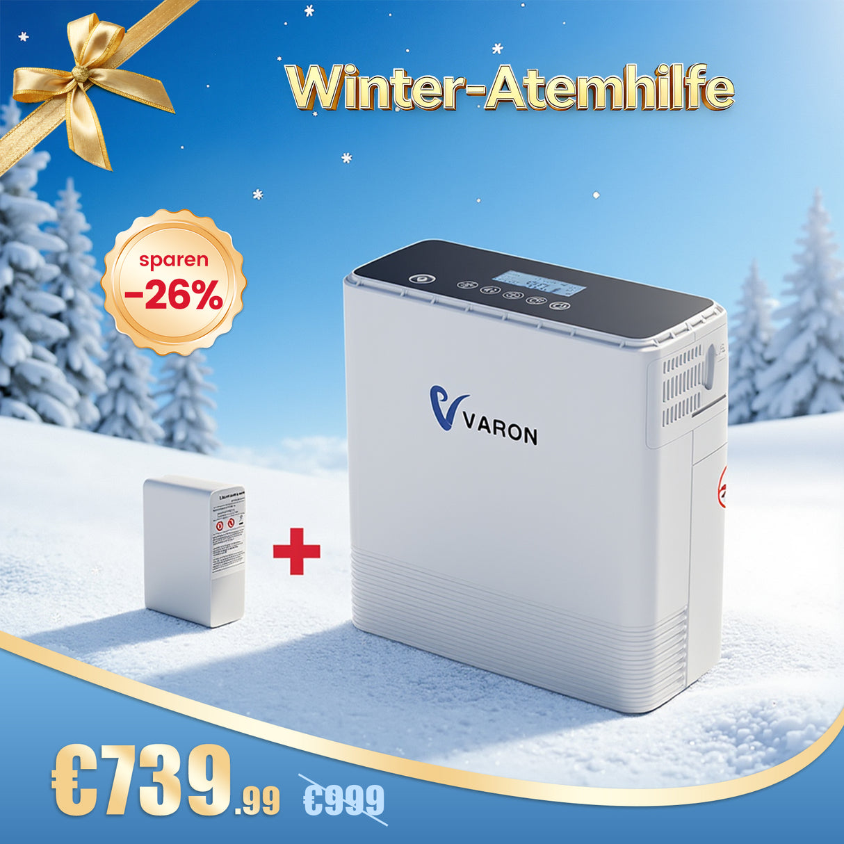 VARON VP-6 Sürekli Oksijen Konsantratörü, Taşınabilir, Bataryalı | 6 Aşamalı Kontrol, CE Sertifikalı