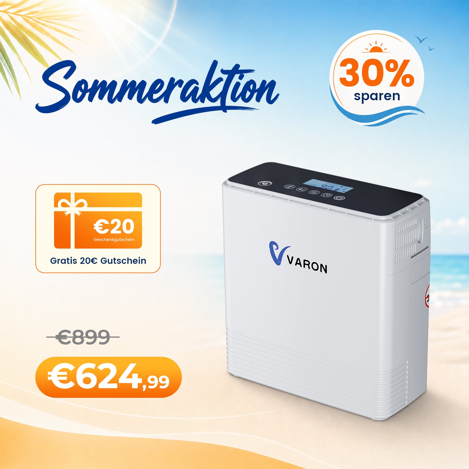 VARON VP-6 Kontinuierlicher Sauerstoffkonzentrator Mobil mit Akku | 6-Stufen-Regelung, CE-geprüft VARON