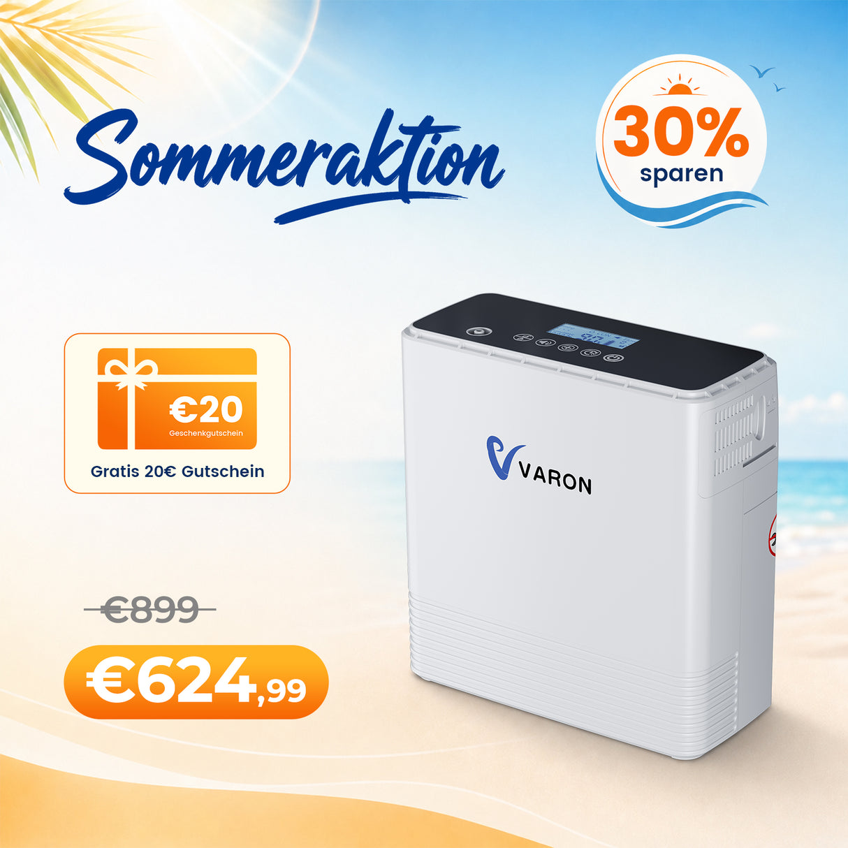 VARON VP-6 Kontinuierlicher Sauerstoffkonzentrator Mobil mit Akku | 6-Stufen-Regelung, CE-geprüft VARON