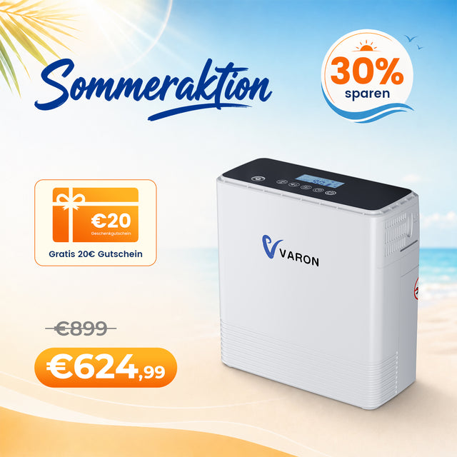 VARON VP-6 Kontinuierlicher Sauerstoffkonzentrator Mobil mit Akku | 6-Stufen-Regelung, CE-geprüft VARON
