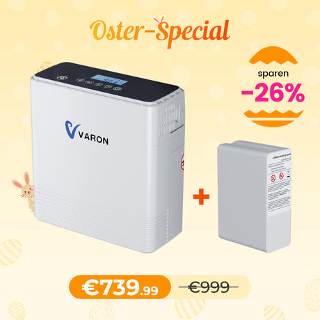 VARON VP-6 Kontinuierlicher Sauerstoffkonzentrator Mobil mit Akku | 6-Stufen-Regelung, CE-geprüft VARON