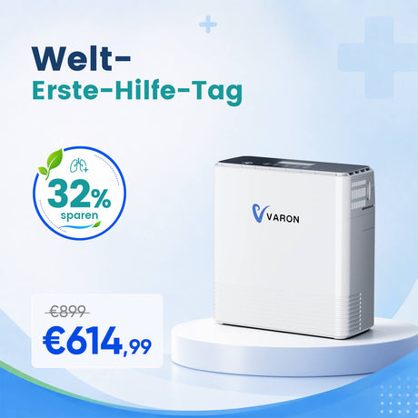 VARON VP-6 Kontinuierlicher Sauerstoffkonzentrator Mobil mit Akku | 6-Stufen-Regelung, CE-geprüft VARON