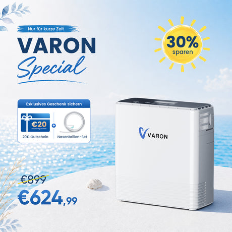 VARON VP-6 Kontinuierlicher Sauerstoffkonzentrator Mobil mit Akku | 6-Stufen-Regelung, CE-geprüft VARON
