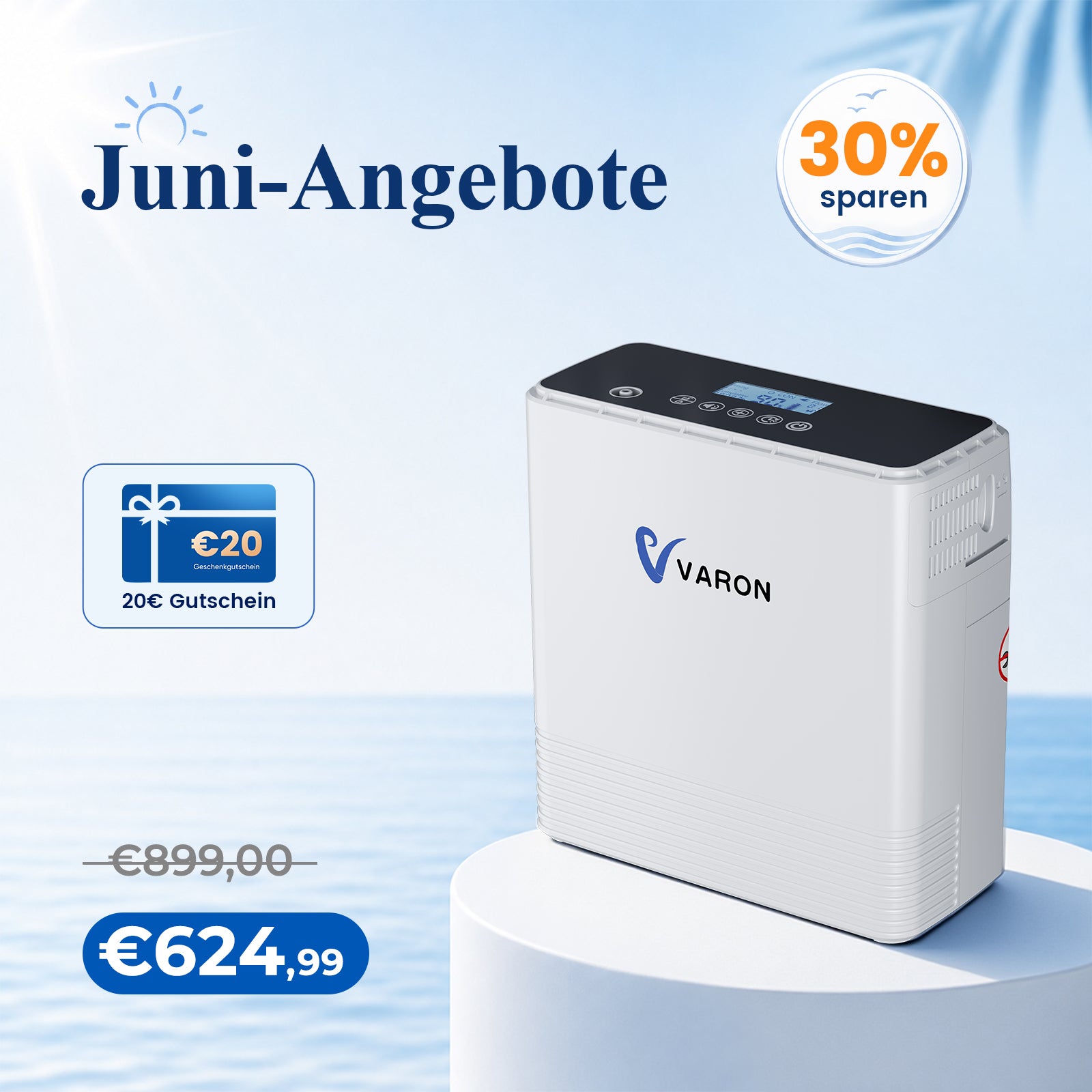 VARON VP-6 Kontinuierlicher Sauerstoffkonzentrator Mobil mit Akku | 6-Stufen-Regelung, CE-geprüft VARON