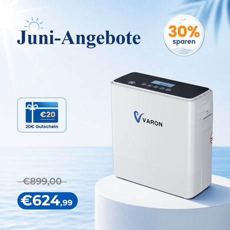 VARON VP-6 Kontinuierlicher Sauerstoffkonzentrator Mobil mit Akku | 6-Stufen-Regelung, CE-geprüft VARON