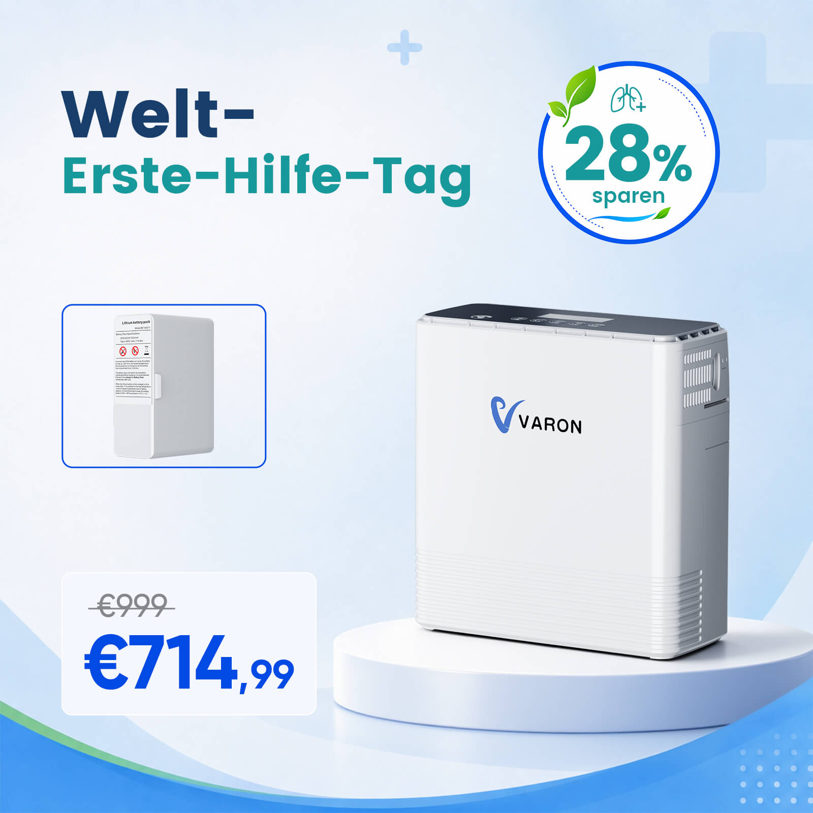 VARON VP-6 Kontinuierlicher Sauerstoffkonzentrator Mobil mit Akku | 6-Stufen-Regelung, CE-geprüft VARON