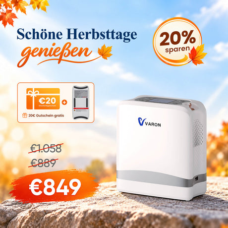 NEU VARON VP-8 Lite | 2 kg tragbarer Sauerstoffkonzentrator mit Pulsdosierung (1–7 Stufen) VARON