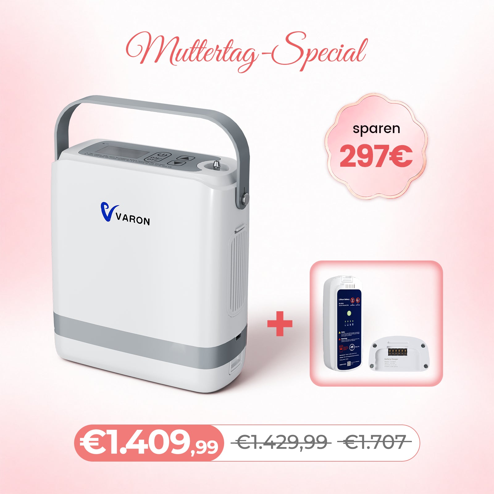 VARON VP-8G | Sauerstoffkonzentrator Mobil mit Pulsfluss-Technologie (1-8 Stufen) VARON
