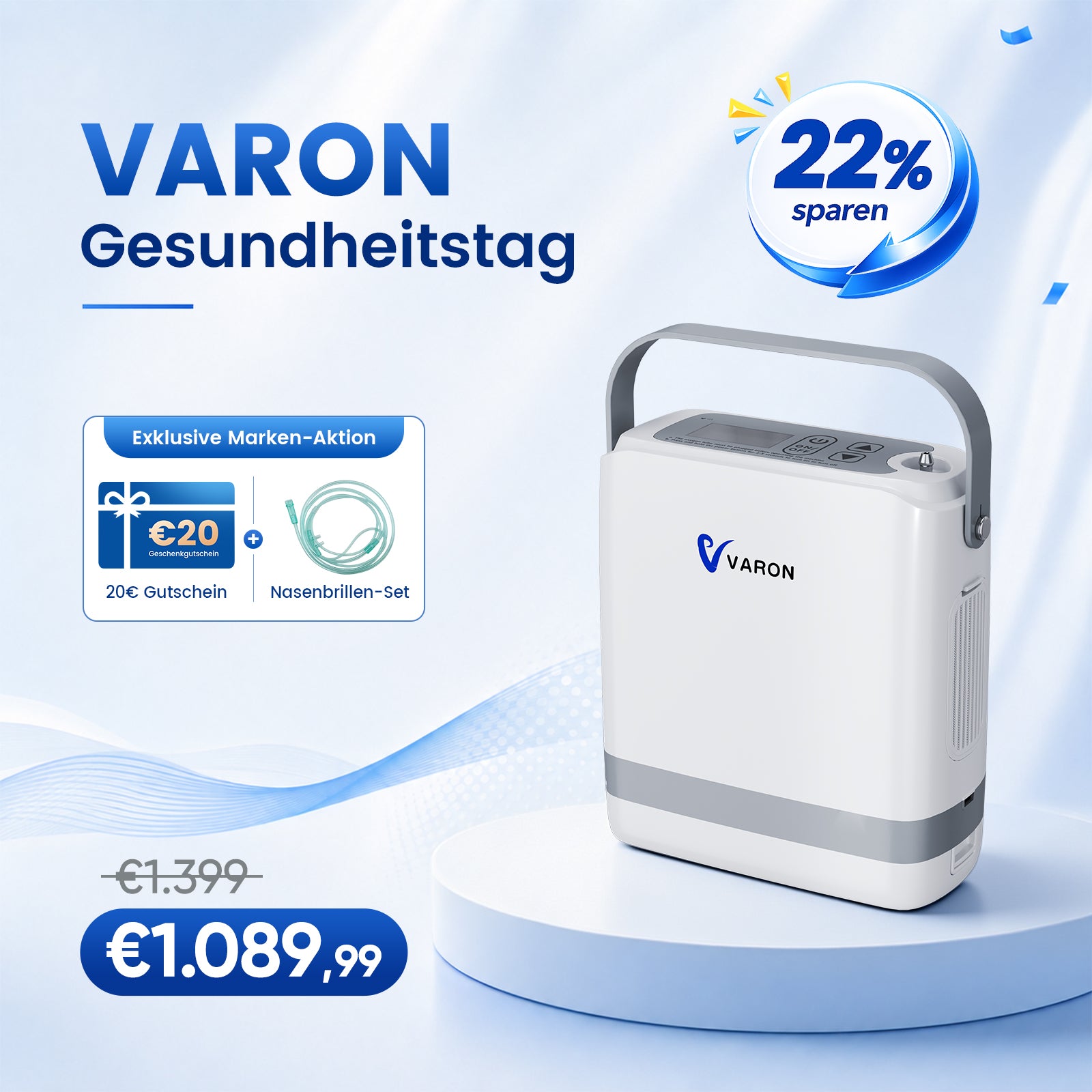 VARON VP-8G | Sauerstoffkonzentrator Mobil mit Pulsfluss-Technologie (1-8 Stufen) VARON