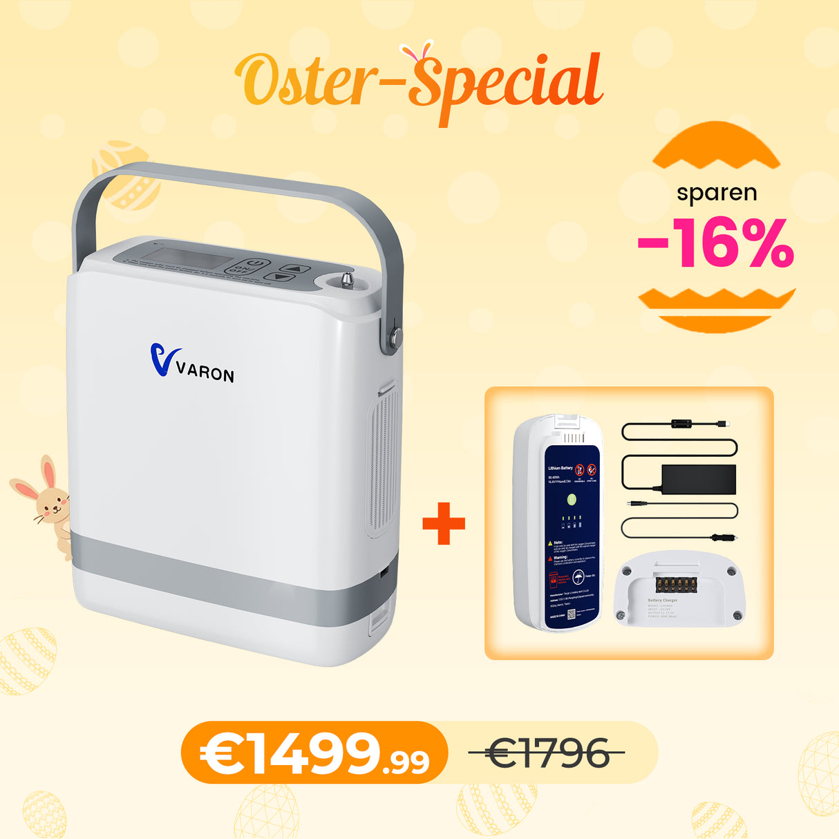 VARON VP-8G | Sauerstoffkonzentrator Mobil mit Pulsfluss-Technologie (1-8 Stufen) VARON