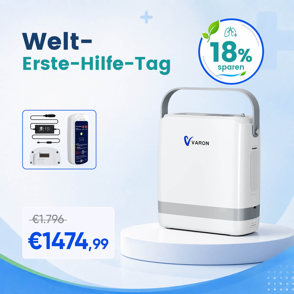 VARON VP-8G | Sauerstoffkonzentrator Mobil mit Pulsfluss-Technologie (1-8 Stufen) VARON