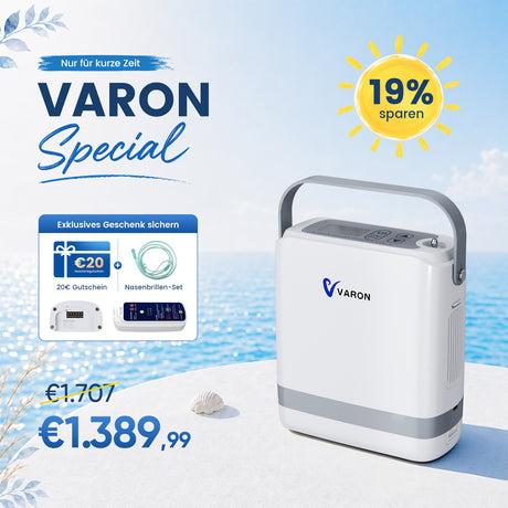 VARON VP-8G | Sauerstoffkonzentrator Mobil mit Pulsfluss-Technologie (1-8 Stufen) VARON
