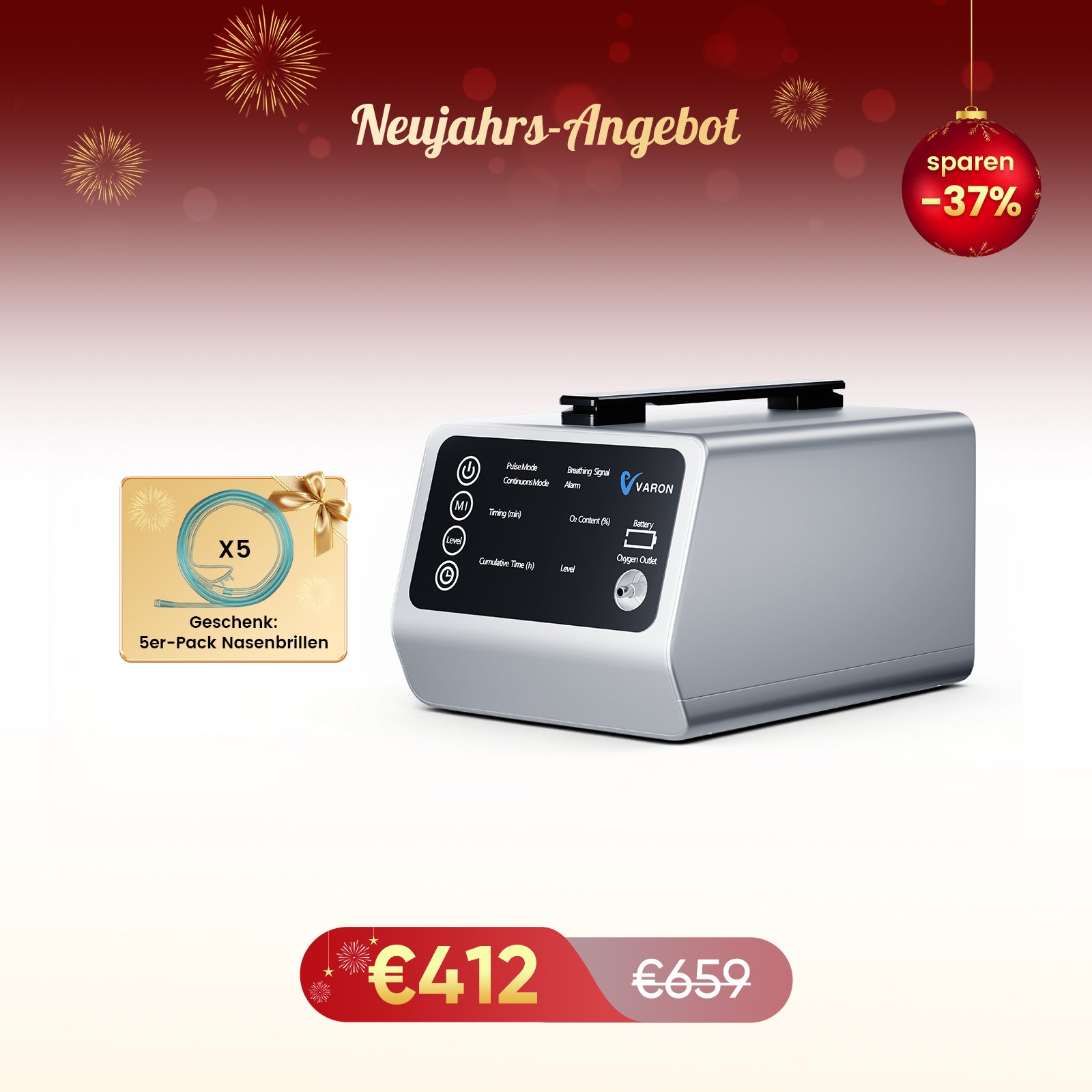 VARON VT-1 Puls- & Kontinuierlicher Sauerstoffkonzentrator | Ideal für Reisen, CE-geprüft VARON