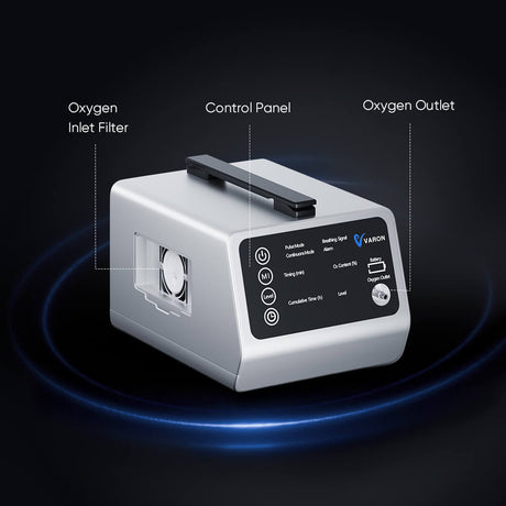 VARON VT-1 tragbarer Sauerstoffkonzentrator, Dualmodus, leiser Betrieb, saubere Luftfilterung